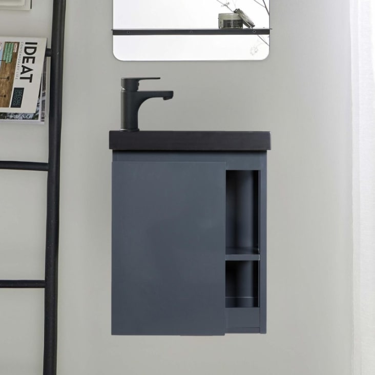 Meuble Lave-mains Hampton Blanc 40cm - Avec Vasque Résine - Rangements Ouverts Et Fermés