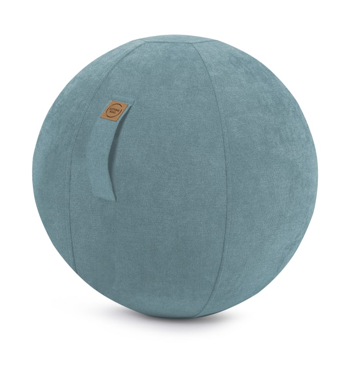Balle d'assise design aspect velours turquoise chiné avec poignée D65