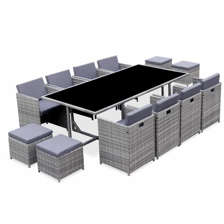INLIFE Tavolo Da Giardino In Poly Rattan Grigio – 120x70x66 Cm, Piano In PS, Struttura In Acciaio, Per Esterni E Terrazzo - 2