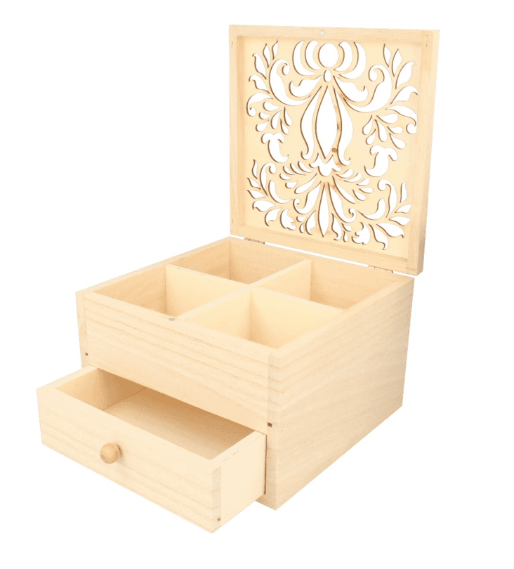 Portagioie in legno con cassetto, motivo: fatine dei fiori - Giochi In Legno