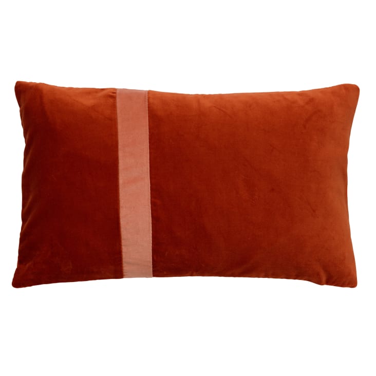 Coussin - orange en velours 30x50 cm avec motif rayé