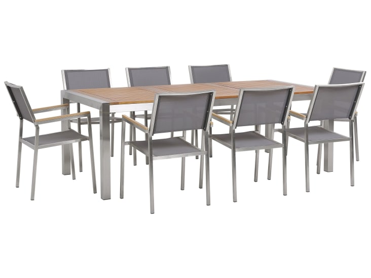 Gartentisch Set 8 personen eukalyptus, edelstahl heller holzfarbton