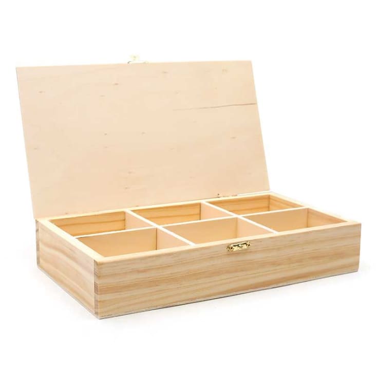 Caja madera de acacia almacenaje té infusiones 2 compartimientos