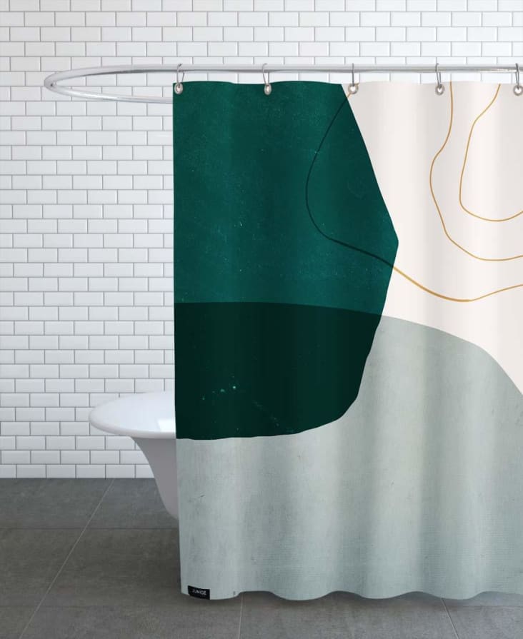 Rideau de douche en polyester en gris & vert 150x200