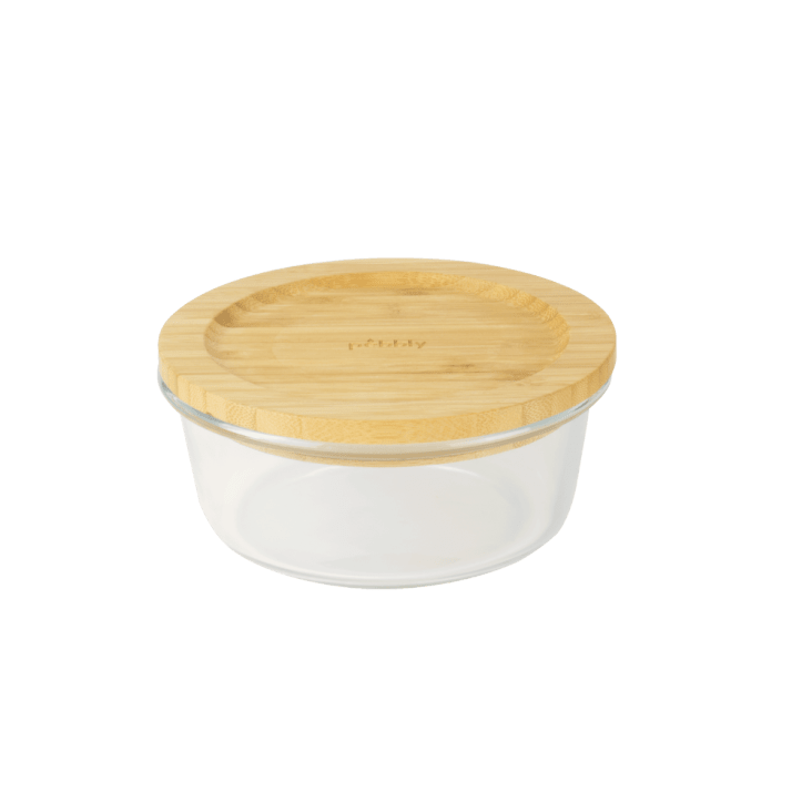 Boîte de conservation ronde en verre avec couvercle en bambou 1,2L