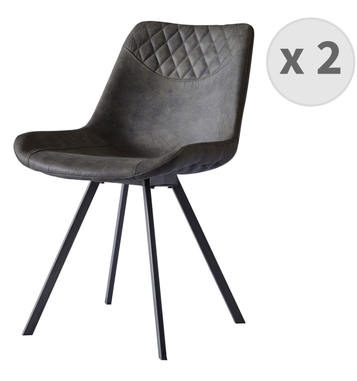 Chaise industrielle microfibre vintage marron foncé/métal noir (x2)