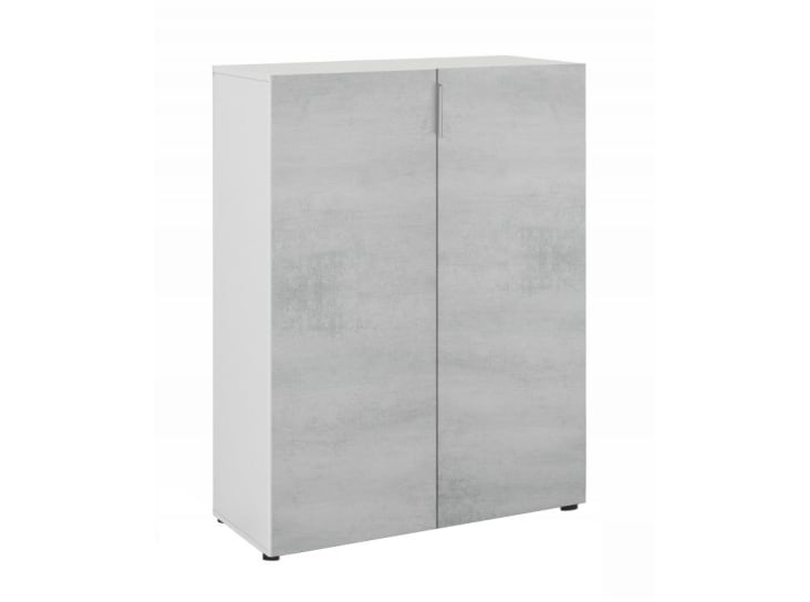 Armoire blanche et béton gris clair 2 portes et 2 tiroirs 90 cm