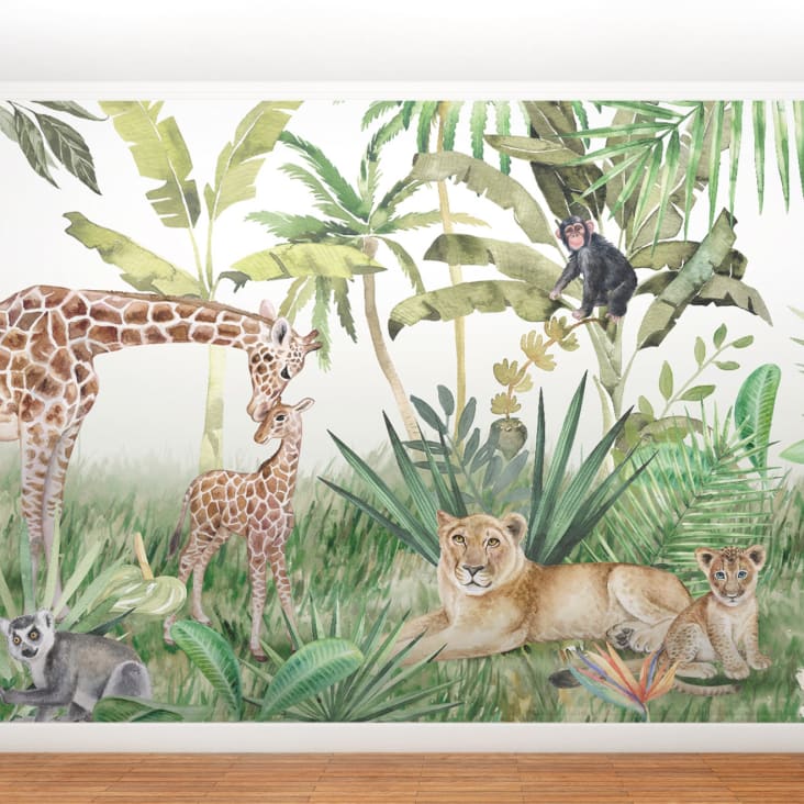 Papier Peint Enfant Jungle Foret Animaux Intissé Panoramique