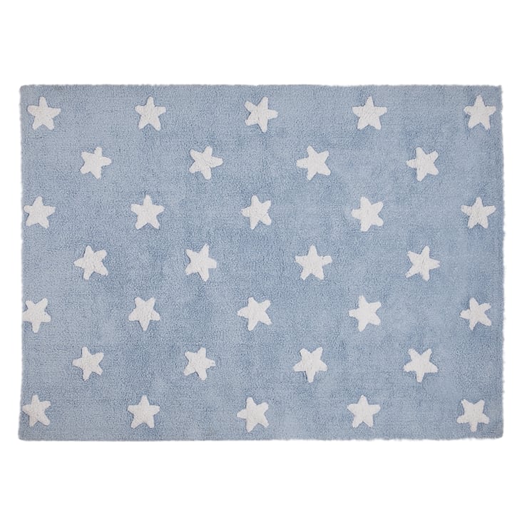 Tessuto Cotone Stelle Sfondo Bianco - Blu