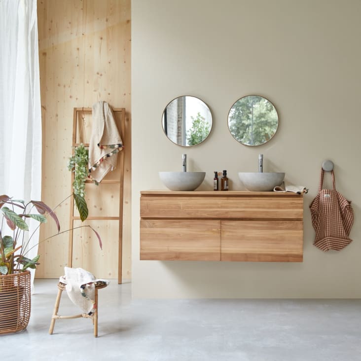 Mueble bajo lavabo con lavabos dobles de roble 121 x 46,50 cm Jacob Delafon  Tolbiac y espejo led