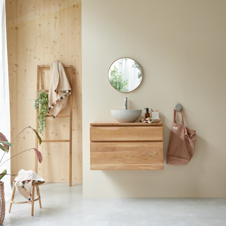Mueble de baño Easy en roble macizo y cerámica 80 cm - Baño / Mueble de  baño - Tikamoon