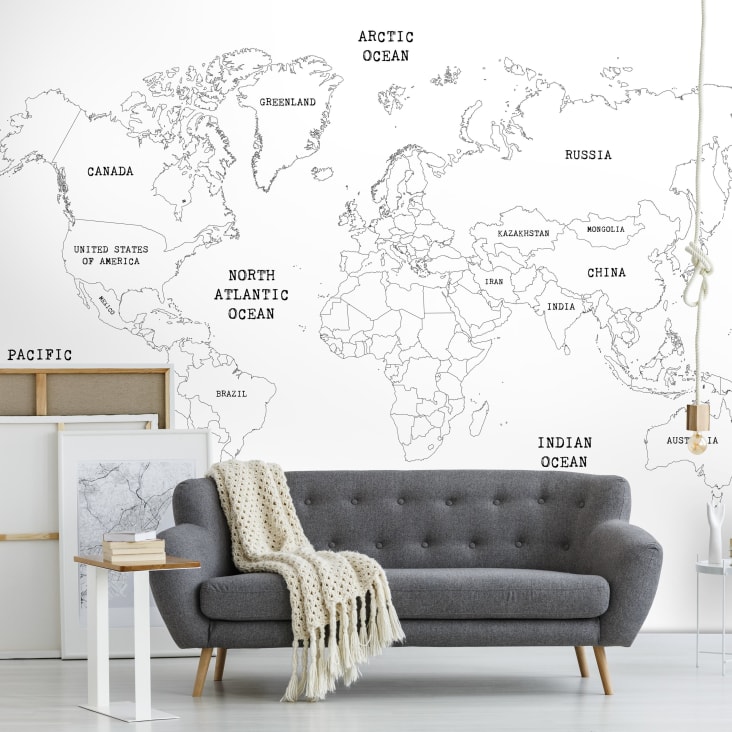 Carte du Monde mappemonde murale papier - bleu, Linge de maison et