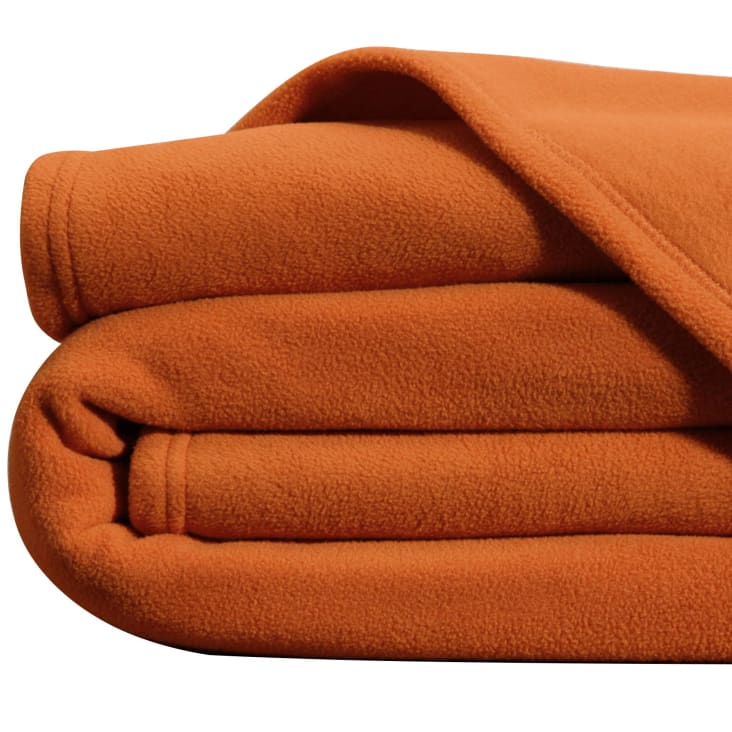 Couverture tempérée 240x260 orange cuivré en polyester Polaire