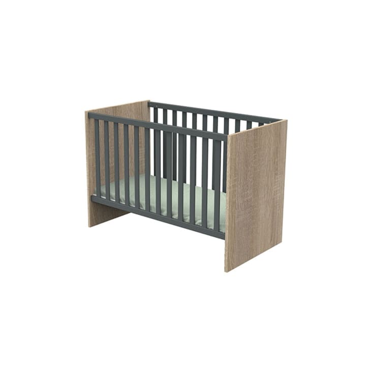 Pack lit bébé évolutif avec matelas Kombu Gris et bois 70x140 cm