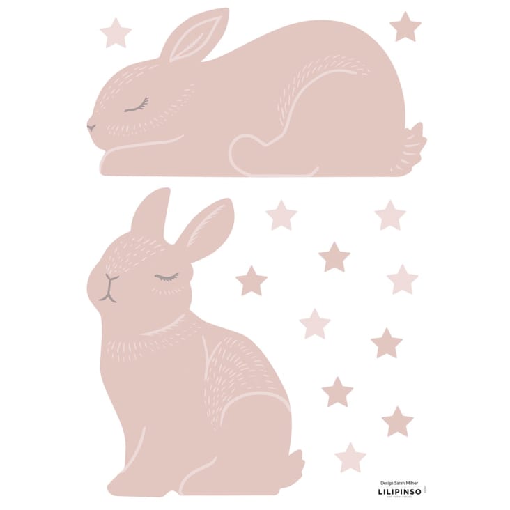 Stickers déco lapins et étoiles en Vinyle mat Vieux rose ADÈLE