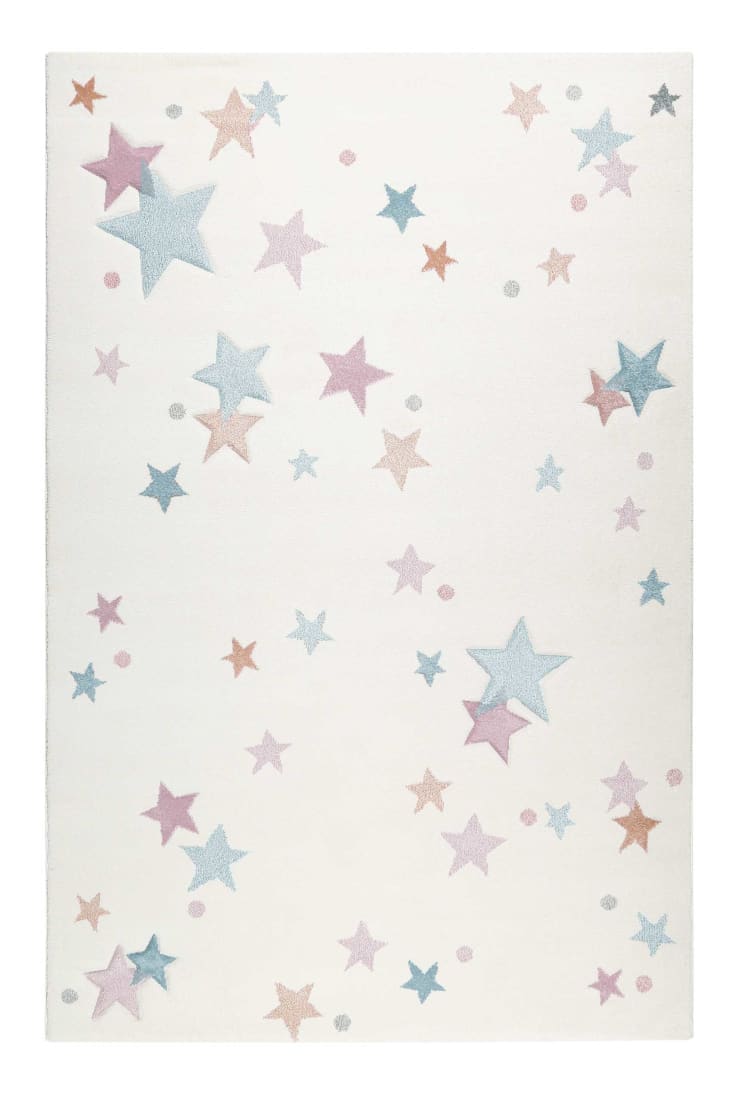 Alfombra infantil para habitación de niños en cielo estrellado diseño de  estrellas pastel tendencia rosa y blanco, tamaño: 2'8 x 4'11