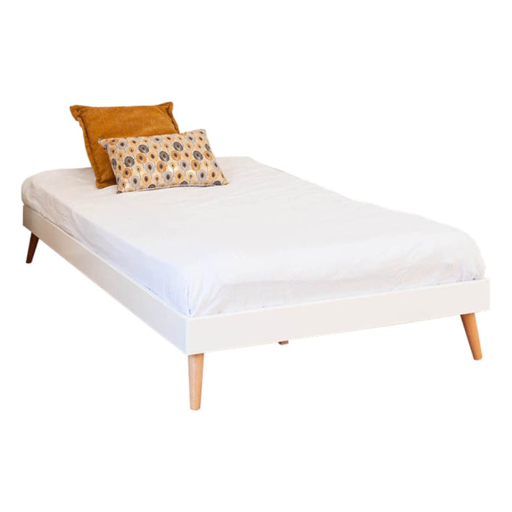 Cama con somier y colchón madera maciza natural 120x190 cm | Maisons du  Monde