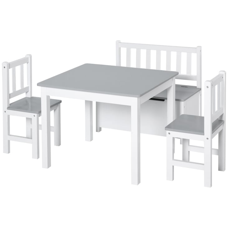 Ensemble table et 2 chaises enfant en bois blanc et naturel