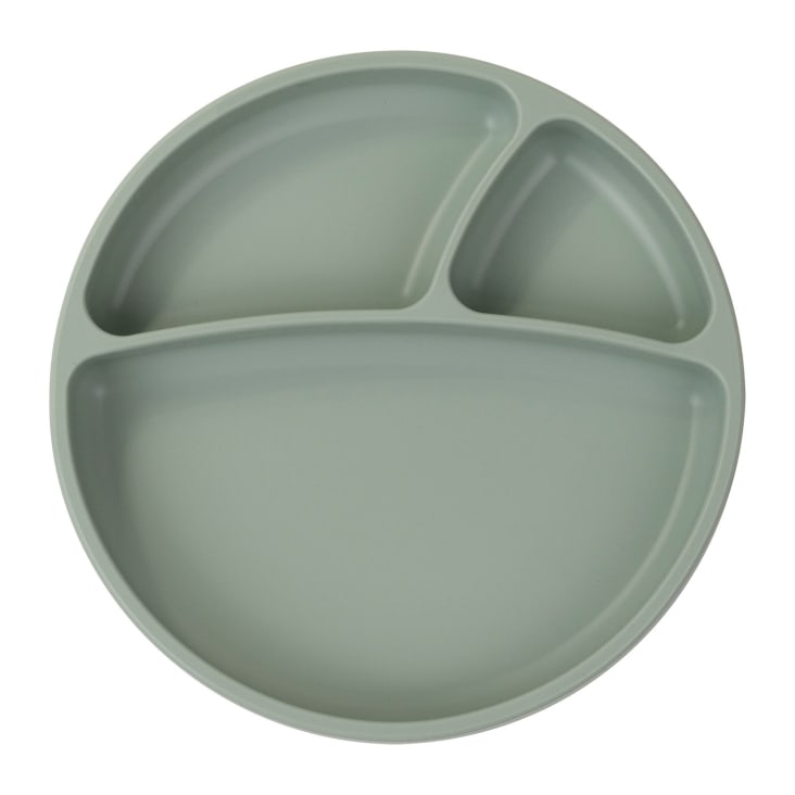 Assiette Bébé à Ventouse Novos - Silicone Alimentaire - Anti-Dérapante - 3 Compartiments - Gris