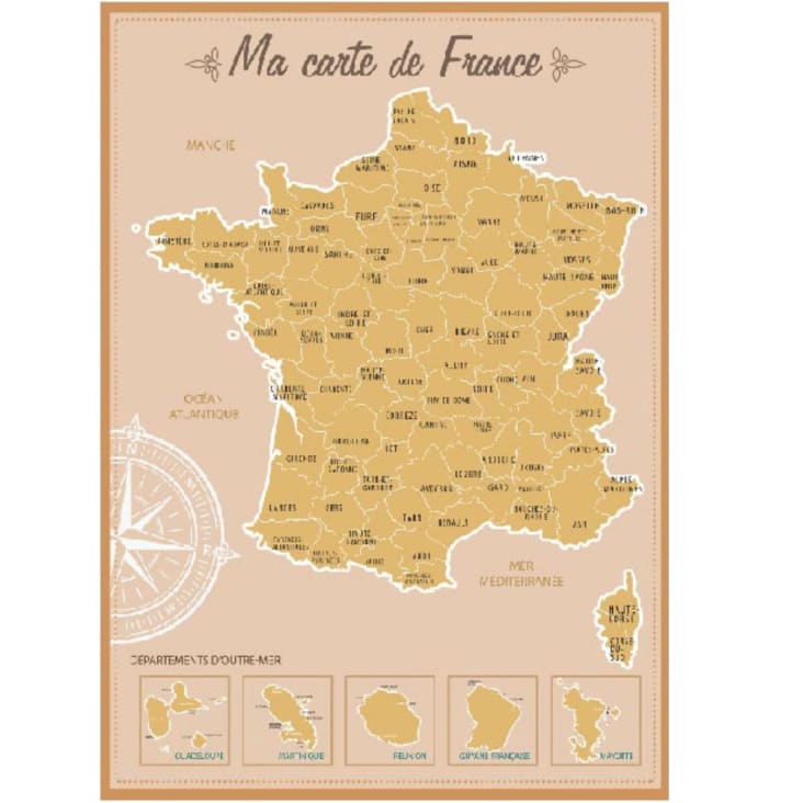 Carte de france departement a gratter (59 x 42 cm) - Poster à Gratter les  Régions & Départements Français Visités 