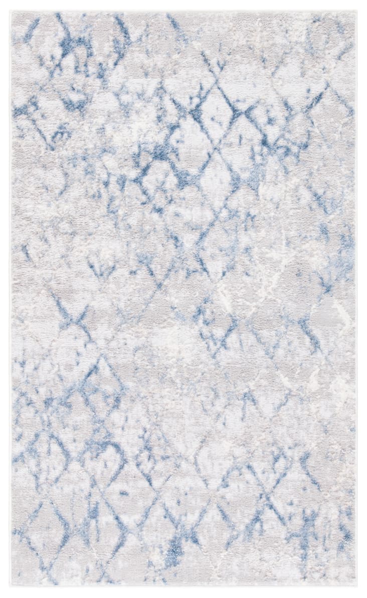 Tapis de salon interieur en gris clair & bleu, 91 x 152 cm