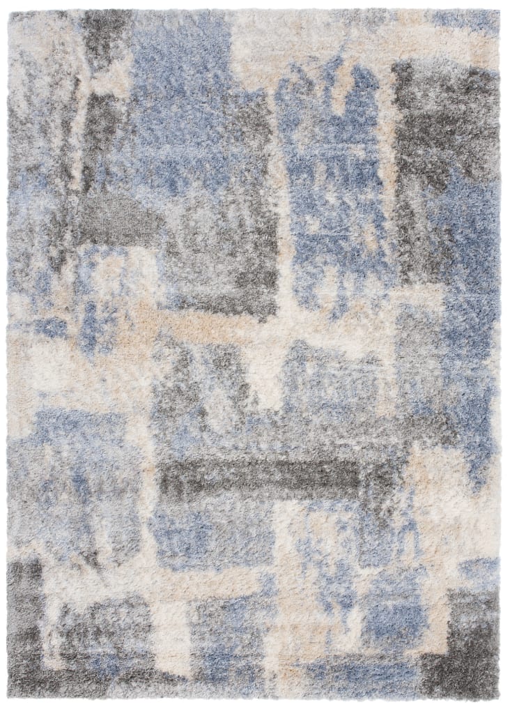 Tappeto salotto azzurro beige astratto sfumato shaggy 200x300 VERSAY