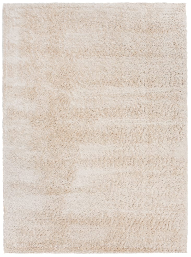 Alfombra de salón beige gris rayas shaggy 200 x 300 cm VERSAY