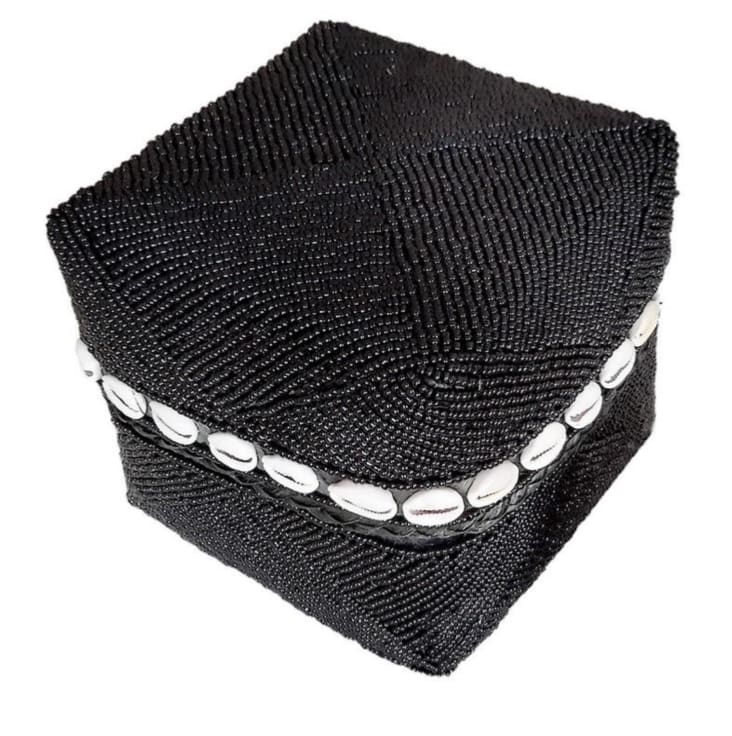 Boîte en bambou et perles, noir 15x15 cm