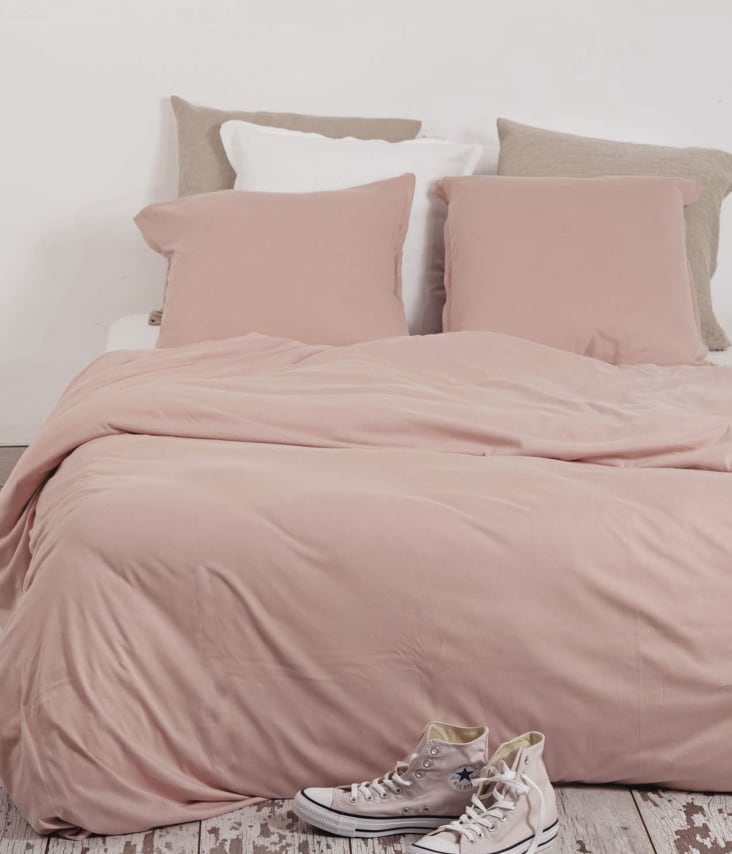 Funda nórdica de punto 100% algodón rosa para cama de 150/160 cm