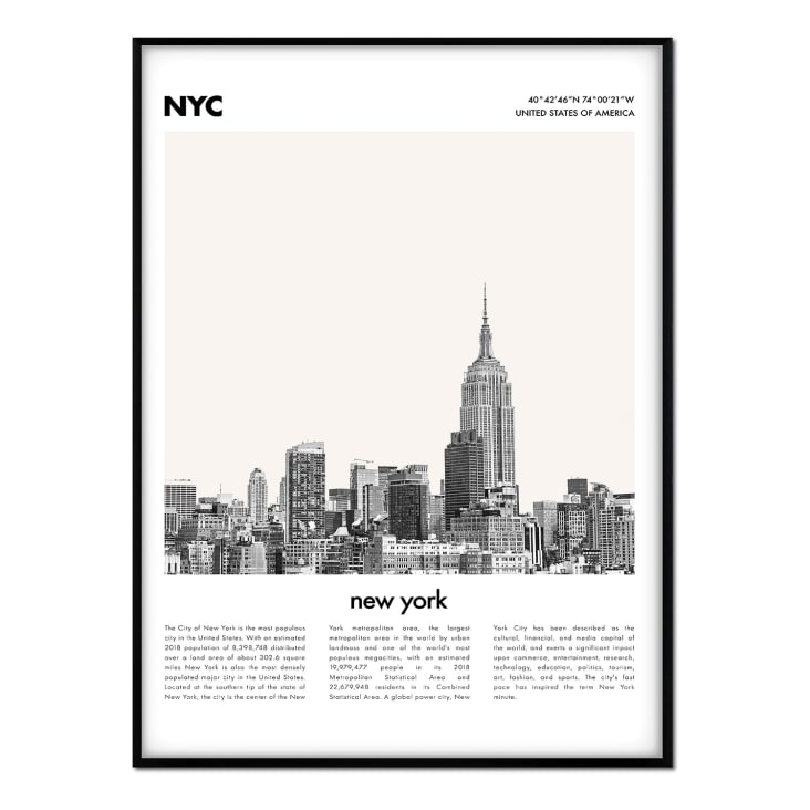 Affiche avec cadre noir Description New York 30x40 Ciudades