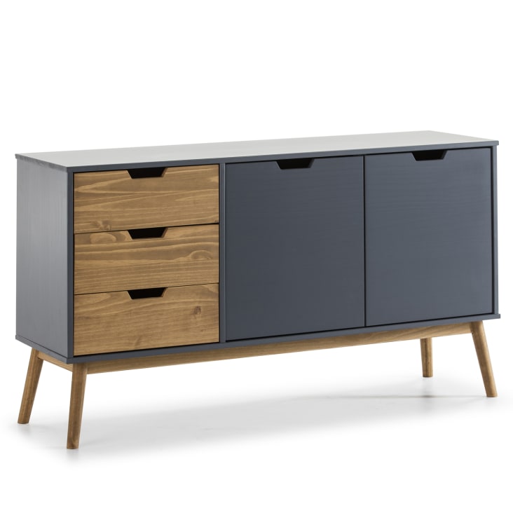Meuble Buffet 2 Portes 1 Tiroir Komto Porto - Anthracite, Dimensions 93x60x34 Cm, Rangement Salon Ou Entrée