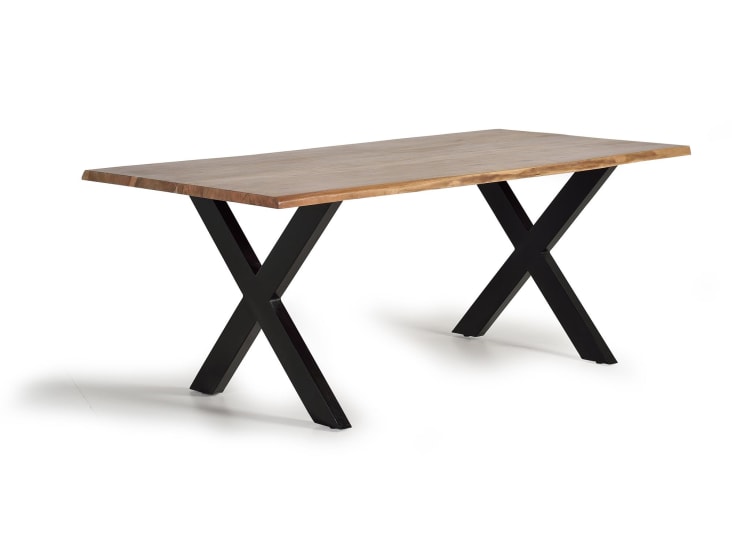 Mesa de comedor fija acero y acacia patas cruzadas negras