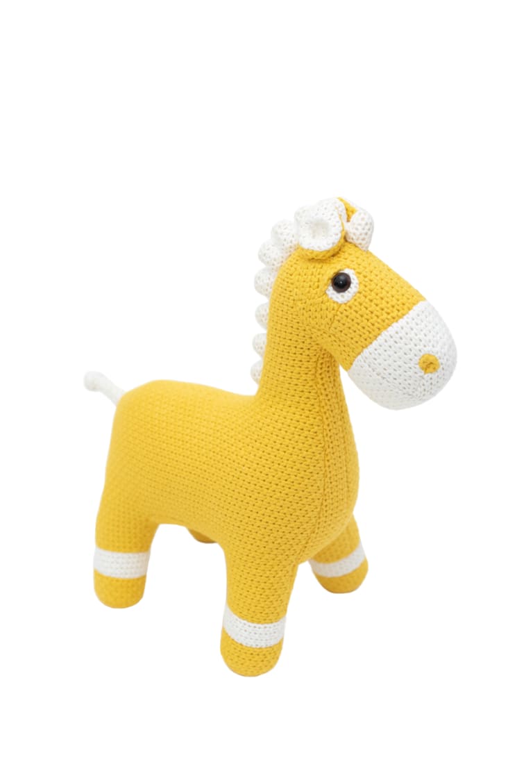 Peluche mini cheval 100% coton jaune
