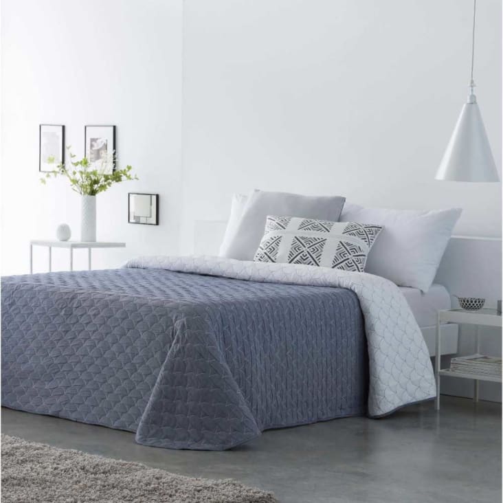 Colcha de verano cama 90 a 180 AMANDA textura azul, gris, beige o blanco