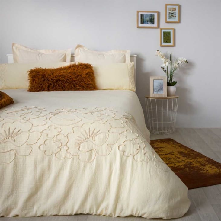 T Severe Favor Funda nórdica bordada percal algodón beige natural 260x240 cama 180 ASCAIN  | Maisons du Monde
