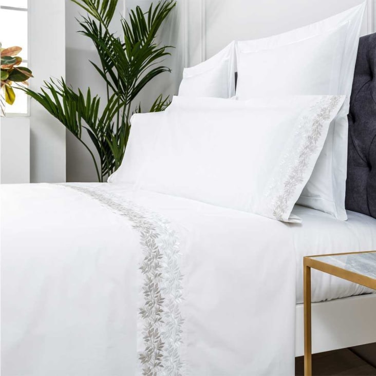 Juego de sábanas bordadas algodón 200 hilos blanco 240x260 150 ZUYANA | Maisons du Monde