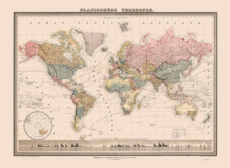 Tableau sur toile Carte du monde vintage. Peinture colorée