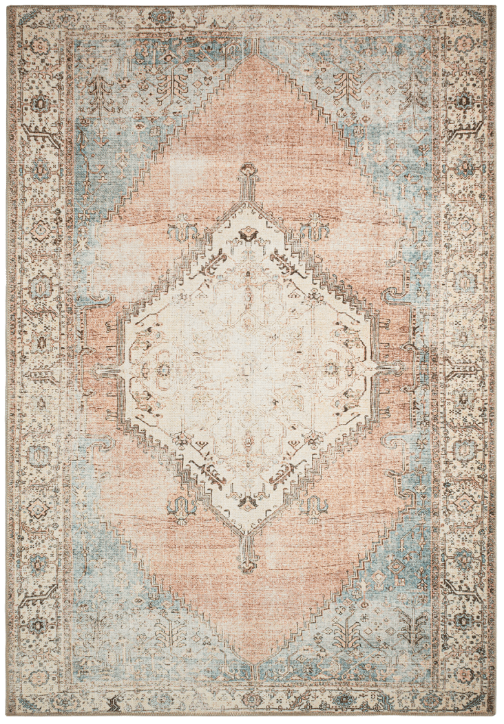 Tapis vintage motif orient effet usé bleu pastel et rose – 120x170 ...