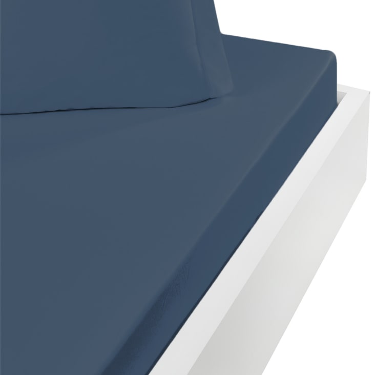 Drap housse coloré 100% coton - Bonnet 25cm - Bleu - 140x190 cm