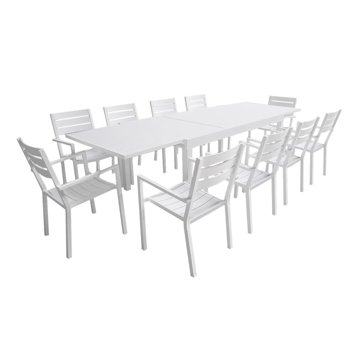 Salon de jardin table 180/300cm en aluminium blanc
