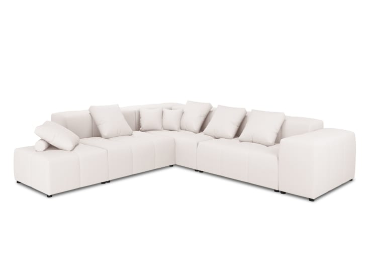 Canapé d'angle 5 places en tissu structuré blanc
