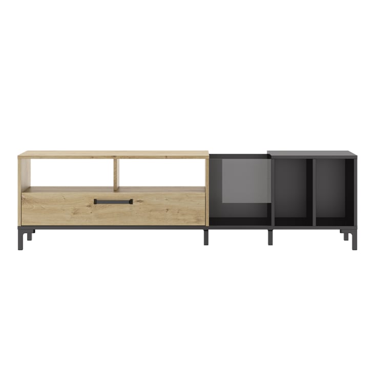 Mueble TV con almacenaje y vinilo efecto roble y negro L190cm ARGUIN | Maisons du