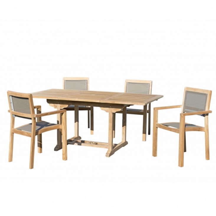 Table de jardin et chaises en teck et textilene 2 personnes HARRIS