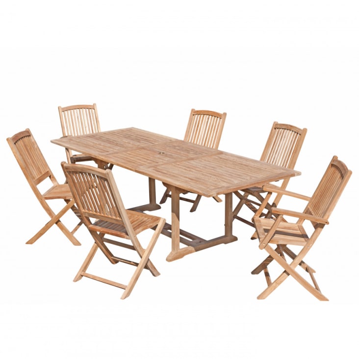 Table teck extensible rectangulaire et 8 chaises de Jardin et Saisons