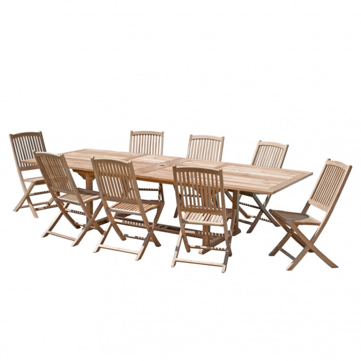 Table teck extensible rectangulaire et 8 chaises de Jardin et Saisons