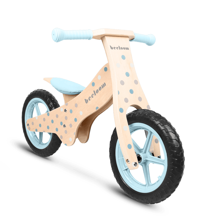 Bicicleta sin pedales para niños de madera natural azul