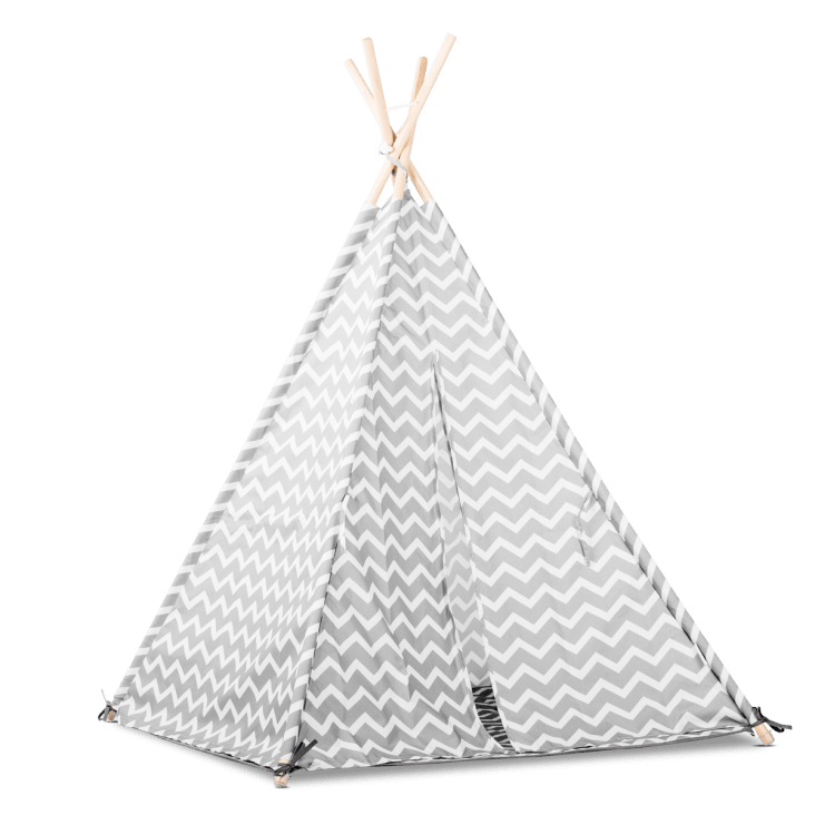 Tente tipi pour enfants en bois naturel et polyester blanc et gris