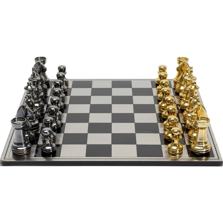 Jeu d'échecs noir, doré et argenté CHESS