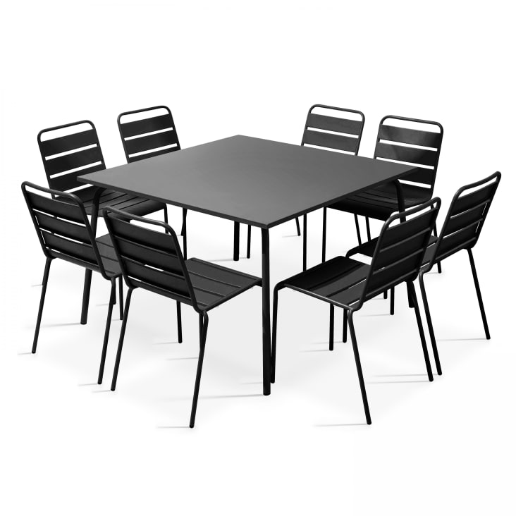 Ensemble table de jardin et 8 chaises en métal gris