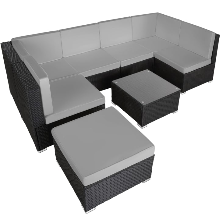 Tectake Conjunto de ratán Málaga 6+4+1, funda impermeable gris - mueble de  exterior